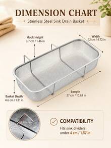 Premium Stainless Steel Side-Mounted Sink Drain Basket With Mesh Sturdy Corner-Mounted Sink Filter Drain Basket For Cooks Deep Kitchen Sink Food Scrap Filter To Wash Vegetable/Fruit Cleaner Silver Rectangle Kitchen Essential Kitchen Gadgets - L - View 9
