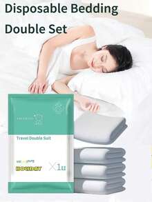 Disposable Bedding Set For Double Bed, Includes Duvet Cover, Fitted Sheet And Pillowcase, Suitable For Travel, Business Trip, Hotel, Hospital - Multicolor - View 1