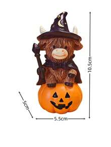 Halloween Highland Cow Wizard Desktop Ornament, Resin Statue With Pumpkin Base, Cute Witch Yak Figurine, Halloween Party Tabletop Decor, Holiday Home Decoration Gift - Magic Cow - View 2