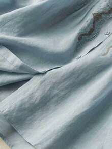 Summer Vintage Bohemian Loose Casual Commute Lapel Long Sleeve Embroidered Shirt Cardigan Top, Autumn Hobo Artistic Elegant Embroidered Lapel Blouse, All-Season Versatile Commute Office Vacation Holiday Party Tea Party Embroidered Casual Everyday Outing Shirt, Blue Shirt, Button Up Shirt For Women - Blue - View 8