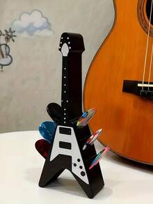 Guitar-Shaped Pick Storage Box, Holds Up To 10 Picks, Unique Guitar Design, Suitable For Guitar Enthusiasts, Personal Use Or Gift For Friends - Black - View 6