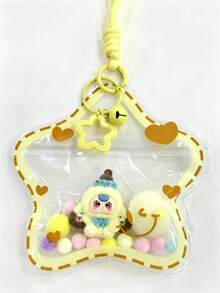 1 Bag Macaron Color Flocked Doll With Transparent PVC Printed Star Bag Charm Lanyard, Dopamine Star Keychain With Spring Clip, Bag Pendant, Birthday Gift, Party Favor - Multicolor - View 11
