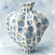 Acrylic Flat Handmade Pleated Blue Spotted Art Vase Decor, Suitable For B&B Soft Furnishing, Model Home Staging, Cafe Decoration, Home Desktop Ornament, Artistic Gift, Live Streaming Photography Prop - 1PC - View 2