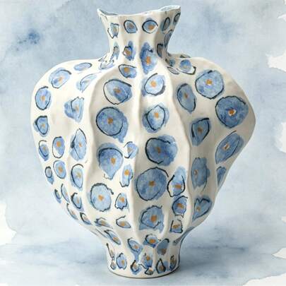 Acrylic Flat Handmade Pleated Blue Spotted Art Vase Decor, Suitable For B&B Soft Furnishing, Model Home Staging, Cafe Decoration, Home Desktop Ornament, Artistic Gift, Live Streaming Photography Prop