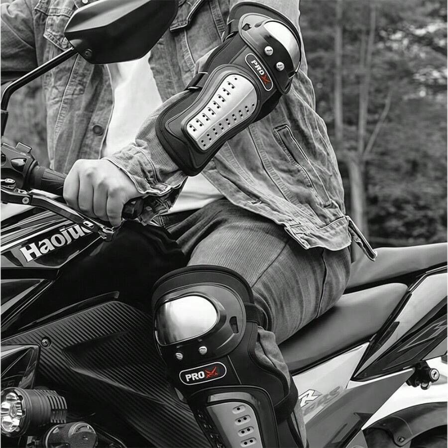 4-Piece Motorcycle Knee And Elbow Guard Set, All-Season, Stainless Steel Protective Structure, Off-Road Riding Anti-Fall Wear-Resistant Protective Gear, Shock Absorption, Riding Safety Protection Equipment - 4-piece Motorcycle Armor Set - View 1
