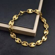 1pc Hip-Hop Punk Style Stainless Steel 18K Gold Plated Vintage Classic Pig Nose Coffee Bean Bracelet, Unisex, Suitable For Daily Wear, Party Wear, Heart-Shaped Accessory - Gold - View 4
