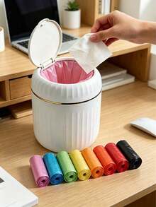 Mini Desktop Trash Can With Flip Lid, Prevents Odor Spread, Suitable For Storing Fruit Peels, Paper Scraps And Other Desktop Waste, Keeps Desktop Clean, Applicable For Bathroom, Home Desk, Coffee Table, Office, Living Room And Study - Multicolor - View 7