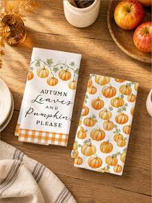 2pcs Minimalist Autumn Pumpkin Pattern Kitchen Towels, Soft Polyester Dish Cloths, Suitable For Kitchen Decor, Kitchen Cleaning, Holiday Party Decoration, Kitchen & Bathroom Supplies, Home Essentials, Home Decor, Housewarming Gift - Multicolor - View 5