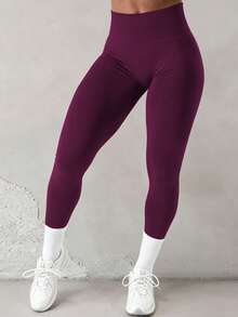 Yefecy Women's Seamless Mid-Waist Compression Leggings, High-Elasticity Tummy Control Butt Lifting Fitness Yoga Workout Pants - Purple - View 3