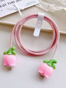1PC/4pcs Cute Flower Cable Protector - Silicone Material, Decorative And Protective Charger Cable Sleeve, Suitable For Phone, Computer And More - Pink, Yellow, Red, Purple Design, Soft Rubber Cable Anti-Breakage Bite Protector - A - View 9