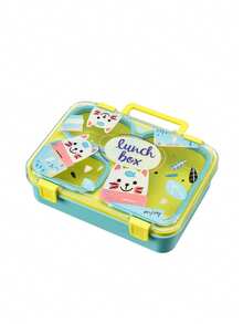 1pc Cartoon Divided Lunch Box/Fruit Bowl/Back To School Essential/PP Material/Thick Bottom/800ml Capacity - Multicolor - View 6