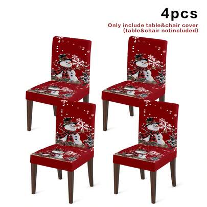 1/4/5/6/7/20 piezas, Fundas decorativas protectoras para sillas de comedor, Fundas para sillas de comedor con estampado de muñeco de nieve sobre fondo rojo navideño, Adecuadas para hogar, restaurante, reuniones festivas, decoración festiva de fiestas temáticas, múltiples escenas, desmontables, fáciles de limpiar, suministros de decoración navideña para la habitación