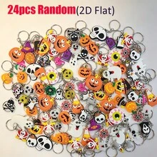 24/36/48pcs Random Assorted Halloween Keychains 2D Flat PVC Soft Rubber Pumpkin Ghost Skull Pendant Party Favors Event Prizes - Multicolor - View 1
