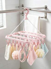 1pc Rotating 32-Clip Plastic Clothes Hanger, Space-Saving Foldable Hanging Rack For Socks, Underwear And Small Clothing, Bedroom Bathroom Closet Dorm Storage, Travel College Essentials, Home Decor, Laundry Room Storage Rack - Multicolor - View 5