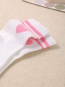 5 Pairs Kids White Random Striped & Heart Pattern Elastic Soft Socks, Suitable For Daily Wear And Sports, Versatile Casual, Breathable & Comfortable, Fit For 1-14 Years Old Children And Teenagers - Multicolor - View 6
