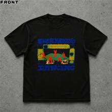 Cotton Retro Art Street T-Shirt, Everybody's Dancing Letter Cartoon Print, Short Sleeve Tee For Casual Creative Daily Wear - Black - View 1