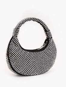 Dedoo Women's Evening Clutch, Round Bohemian Style Ring Handle Bag, Full Rhinestone Solid Color Pattern, Zipper Closure, Suitable For Cocktail Parties, Balls, Parties, Weddings - Silver - View 4
