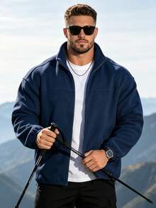 Men's Polar Fleece Casual Long Sleeve Loose Sweatshirt With Pocket, Autumn/Winter Fleece - Royal Blue - View 4