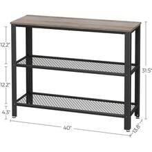 Consola industrial de 40 pulgadas, estante de almacenamiento de tres niveles para la entrada, mesa estrecha para sofá, para sala de estar, pasillo, corredor, dormitorio, gris-negro, 13.8 x 40 - Negro - Ver 5
