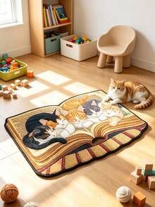 1pc 5 Kittens Sleeping On Books Doormat, Small Rug, Welcome Mat, Carpet, Floor Mat, Outdoor Doormat, Kitchen Rug, Home Decor, Front Door Mat, Area Rug, Outdoor Mat, Home Decor, Area Carpet, Garden Rug, Washable Carpet - Multicolor - View 4