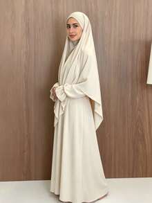 Set 2 Potong Khimar + Abaya, Longgar dan Nyaman, Praktis dan Cepat, Pakaian Muslim untuk Wanita, Cocok untuk Pemakaian Sehari-hari dan Sholat, Sepanjang Musim - MultiWarna - View 4
