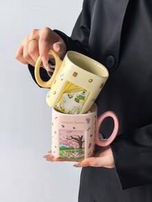 1 buah Mug Keramik Persegi Motif Kartun Lucu dan Menyembuhkan, Gaya Ins Kreatif dengan Desain Jendela Berongga untuk Kopi, Cangkir Sarapan, Cangkir Teh Sore, Hadiah Unik yang Sangat Menarik, Aman untuk Microwave dan Mesin Pencuci Piring - MultiWarna - View 7