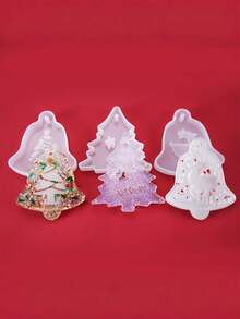 3pcs/Set Resin Silicone Mold DIY Epoxy Resin Mold, Christmas Tree Pendant Tag Bell Keychain Silicone Mold, Christmas Decoration - A - View 7