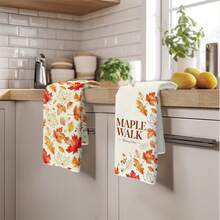 2PCS Kitchen Towel, Autumn Maple Leaf Healing Pattern, 40*60cm Rectangular Microfiber Kitchen Towel, Dish Cloth, Tablecloth, Hand Towel, Kitchen Decor, Home Decor, Housewarming Gift For Neighbors, Kitchen Napkin And Dish Cloth, Home Decor, Gift, Perfect For Kitchen And Bathroom Use - Orange - View 2