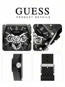 GUESS Men's Matte Black Barrel-Shaped Multifunction Quartz Watch, Black Soft Silicone Strap, GW0203G3 - one-size - View 5