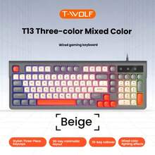 T-WOLF Set Keyboard dan Mouse Gaming, Keyboard dan Mouse Berkabel dengan Lampu Latar, Keyboard Kantor/Rumah Berkabel 98 Tombol dengan Blok Warna Kustomisasi Cetakan Pribadi, 6 Buah Mouse Multi-Warna - View 15
