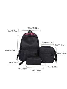 Dedoo 3‑Pcs Backpack Set,Star & Letter Print,Color‑Block Drawstring Zipper,Large Capacity,School Bookbag,College University Campus Daily Student Bag - Black - View 10