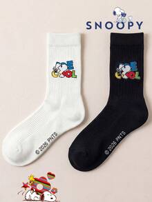 1/2 Pairs Snoopy Socks Men's Winter Socks Black And White Striped Breathable Crew Socks, Suitable For Students Adults Gift Daily Use Fun Christmas Gift - Multicolor - View 3