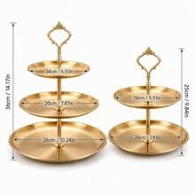 3件/4件套欧式多层蛋糕架（含2个/3个托盘+1个配件），适合日常使用，可盛放小吃和水果，广泛用于茶会和聚会装饰，也适合摆放纸杯蛋糕、甜甜圈、水果，厨房用品，圣诞礼物 - 金色 - 查看 9