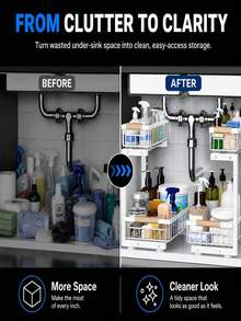 2pcs Under Sink Storage Rack, 2-Tier Pull-Out Metal Organizer, White | Kitchen Pull-Out Storage Cabinet Organizer, 2-Tier Under Sink Storage Rack, Suitable For Bathroom, Laundry Room, Kitchen, With Drawers - Multicolor - View 4