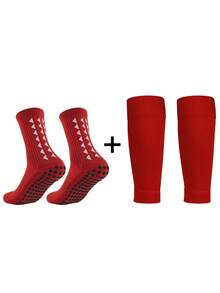 2pcs/Set Youth Soccer Sports Combo Set 1 Pair Non-Slip Dotted Soccer Socks + 1 Pair Sports Leg Sleeves Suitable For 11-18 Years Old Boys & Girls Outdoor Sports Basketball Soccer Hiking - Multicolor - View 12