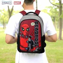 Mesuca 1pc Marvel Deadpool Print Pattern Gray & Red Waterproof Fabric Backpack With Multiple Pockets And Adjustable Shoulder Straps, Suitable For Outdoor Travel And Daily Carry - View 1