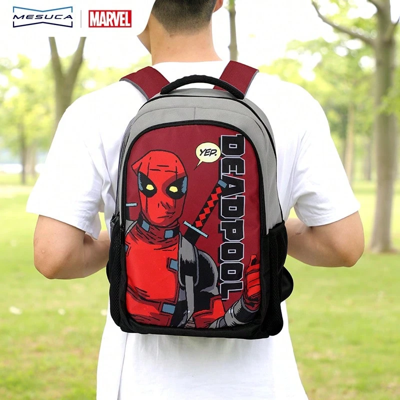 Mesuca 1pc Marvel Deadpool Print Pattern Gray & Red Waterproof Fabric Backpack With Multiple Pockets And Adjustable Shoulder Straps, Suitable For Outdoor Travel And Daily Carry - View 1