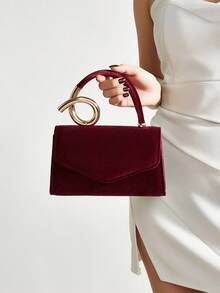 REMANLAND Women's Elegant Shiny Evening Bag, Luxury Party Bag, Unique Metal Handle, Formal Dress Bag, Bridal Essential Bag, Perfect For Parties, Weddings, Balls, Evening/Banquet, Can Be Paired With Wedding Dress, Formal Dress, Ball Gown, Birthday Dress, Party Dress, Perfectly Matches New Year Outfit, Perfectly Matches Women's Party Dress, Essential Wedding Supplies, Perfectly Matches Graduation Dress, Ball Gown, Party Ball Bag - Burgundy - View 10