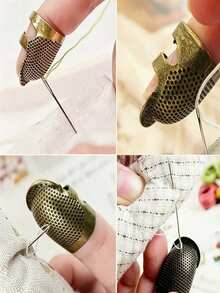 Adjustable Metal Thimble, Vintage Brass Finger Guard Sewing Tool, Anti-Puncture Sewing Accessory, Suitable For Embroidery, Cross Stitch, Knitting Repair And Handmade Projects - Multicolor - View 4