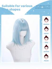 alicegarden 16-Inch Long Synthetic Wig Featuring A Natural Straight Style A Stunning Dusty Blue. Designed With Bangs , This False Hairpiece Is Perfect For Ms Daily Party Cosplay Use, Offering A Natural And Natural Durable Wig Gift For Ladies., Halloween - Dusty Blue - View 2