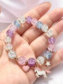 1pc Unique Fashion Firework Crystal Beaded Bracelet Girls Friendship Bracelet Unicorn Star Moon Cloud Flower Jewelry (Bead Color Random) - Multicolor - View 3