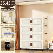 2/3/4/5-Tier 35.43-Inch Wide & Thickened Wardrobe With Wheels, Foldable Storage Cabinet, Multi-Functional Portable Modular Storage Box With Lid, Large Capacity Foldable Storage Trunk With Doors, Suitable For Bedroom Quilt And Clothing Storage. - Solid Color - View 14