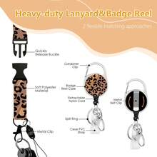 Personalized ID Badge Set With Lanyard, Featuring A Retractable Badge Holder, Retractable Clip, And Detachable Neck Lanyard, Vertical Design - Suitable For Women, Nurses, Doctors, Students, And Teachers (Leopard Print Version) - Leopard - View 5