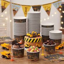 10/20/60 Pcs,9oz Excavator Construction Disposable Paper Ice Cream Cups,Black Construction Truck Ice Cream Paper Bowls,Building Machinery Print Decorative Dessert Snack Paper Container For Buffet Table,Holiday Celebration Gathering - Multicolor - View 3