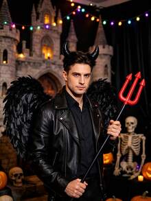 3pcs Halloween Devil Horns & Wings Set, Includes Wings, Devil Horns Headband, Devil Pitchfork, Halloween Party Devil Costume Accessories, Holiday Photo Props, Suitable For Halloween Party Decoration, Costume Party Props, Holiday Performance Props - Multicolor - View 6