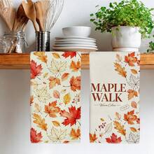 2PCS Kitchen Towel, Autumn Maple Leaf Healing Pattern, 40*60cm Rectangular Microfiber Kitchen Towel, Dish Cloth, Tablecloth, Hand Towel, Kitchen Decor, Home Decor, Housewarming Gift For Neighbors, Kitchen Napkin And Dish Cloth, Home Decor, Gift, Perfect For Kitchen And Bathroom Use - Orange - View 9