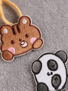 1/2組可愛動物刺繡貼布，兒童衣褲破洞裝飾DIY縫製布貼，服飾配件 - 彩色 - 查看 3