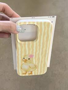 Cute Yellow Duck & Striped Pattern Anti-Drop TPU Lychee Texture Phone Case, Compatible With Apple 11 12 13 14 15 16 17 Pro/Pro Max/14 15 16 17 Plus And Galaxy Phones, Holiday Gift, Daily Commute, Anti-Drop Style - Multicolor - View 3