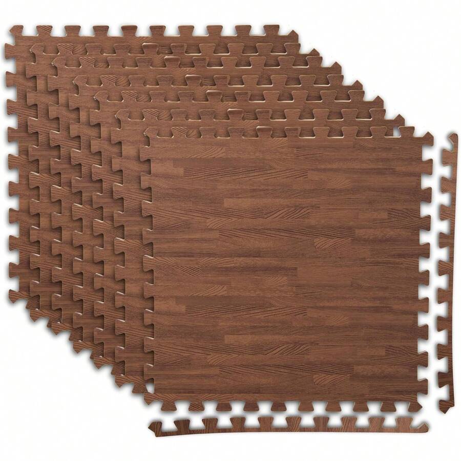 XISIYUJZ Keset Lantai Busa Motif Kayu EVA, Lantai Puzzle Saling Terhubung dengan Pinggiran - Cocok untuk Rumah, Ruang Bermain, Ruang Bawah Tanah, Apartemen, Studio Tari