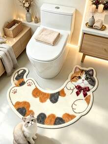 1pc Pear Blossom Cat Pattern Floor Mat, Bathroom Mat, Bathroom Rug, Door Mat, Small Rug, Carpet, Floor Mat, Home Decor, Area Rug, Outdoor Mat, Home Decor, Area Carpet, Bedroom Rug, Washable Carpet - Multicolor - View 2